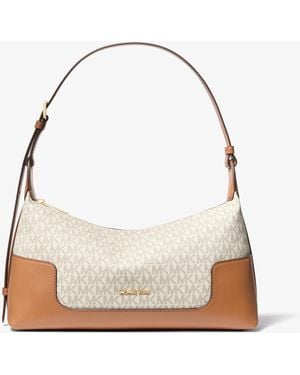 MICHAEL Michael Kors Michael Kors Teddi Medium Signature Logo Slouchy Shoulder Bag - Natural