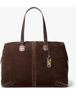 Michael Kors Astor Extra-large Studded Suede Weekender Bag - Brown