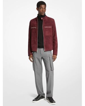 Michael Kors Suede Double Zip Pocket Racer Jacket - Red