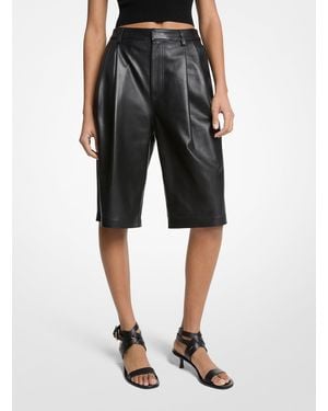 MICHAEL Michael Kors Mk Pleated Leather Bermuda Shorts - Black