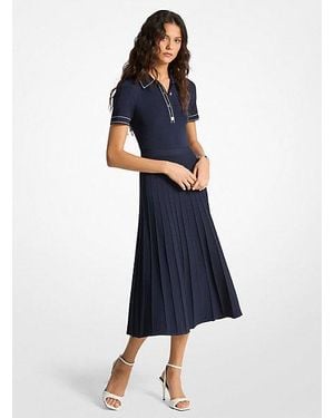 Michael Kors Stretch Knit Polo Midi Dress - Blue