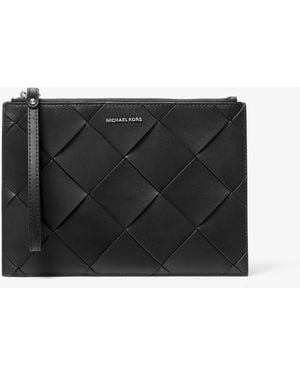 MICHAEL Michael Kors Jet Set Travel Extra-Large Woven Leather Wristlet - Black