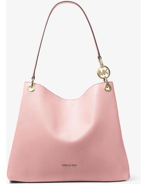Michael Kors Outlet Mk Christina Large Pebbled Leather Shoulder Bag - Pink