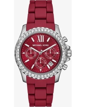 Michael Kors Oversized Everest Pavé-Tone And Silicone Watch - Red