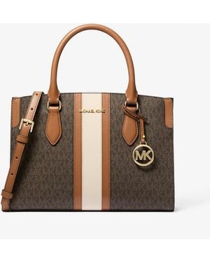 MICHAEL Michael Kors Mk Becca Medium Signature Logo Stripe Satchel - Brown