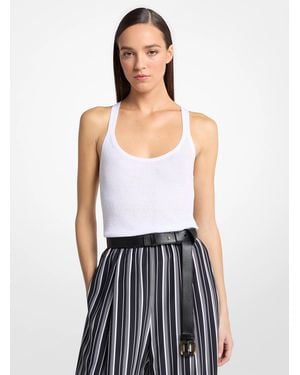 Michael Kors Ribbed Superfine Linen And Cotton Tank Top - White