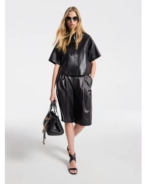 MICHAEL Michael Kors Mk Cropped Leather Shirt - Black