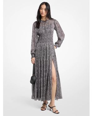 MICHAEL Michael Kors Mk Printed Smocked Georgette Maxi Dress - White