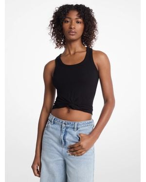 Michael Kors Tie-Front Ribbed Stretch Knit Tank Top - Blue