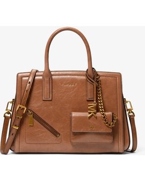 MICHAEL Michael Kors Mk Laila Medium Crackled Leather Satchel With Card Case - Brown
