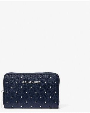 Michael Kors Jet Set Small Studded Pebbled Leather Wallet - Blue