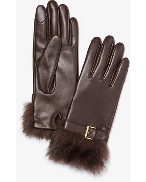 MICHAEL Michael Kors Michael Kors Faux Fur Cuff Leather Gloves - Brown