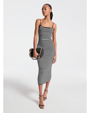 MICHAEL Michael Kors Mkvestido Midi De Mezcla De Viscosa Elástica A Rayas - Blanco