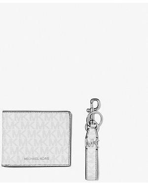 Michael Kors Logo Wallet And Key Chain Gift Set - White