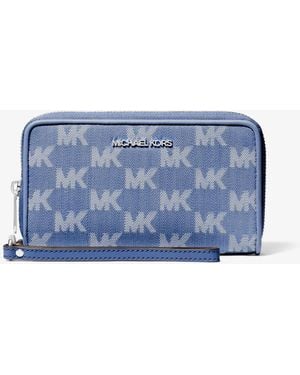 Michael Kors Jet Set Travel Large Logo Jacquard Denim Smartphone Wristlet - Blue