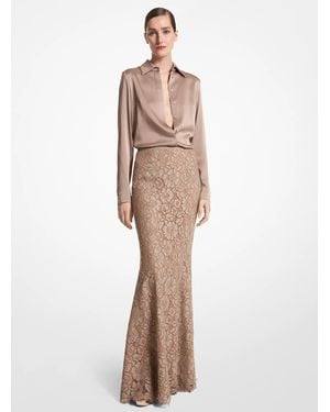 Michael Kors Large Floral Lace Long Fishtail Skirt - Natural