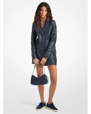 MICHAEL Michael Kors Mk Contrast-Trim Leather Cropped Blazer - Blue