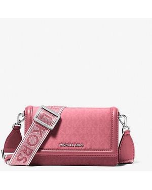 Michael Kors Jet Set Small Signature Logo Print Woven Smartphone Crossbody Bag - Pink
