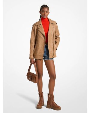 MICHAEL Michael Kors Mk Oversized Crinkled Leather Moto Jacket - White