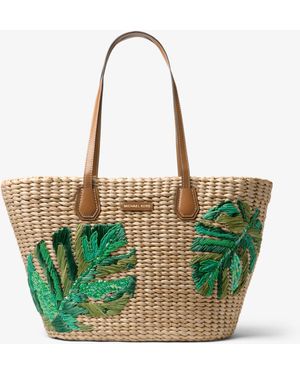 Michael Kors Malibu Palm Embroidered Woven Straw Tote Bag - Multicolour