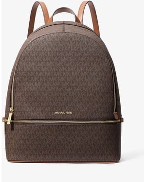 Michael Kors Outlet Mk Rhea Large Signature Logo Backpack - Brown