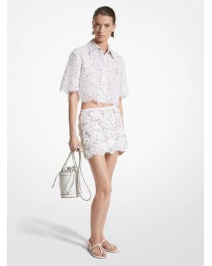 Michael Kors Mk Hand-Embroidered Floral Lace Skirt - White