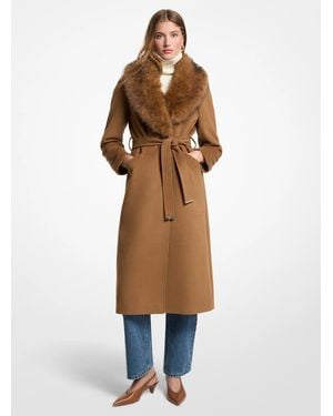 MICHAEL Michael Kors Michael Kors Faux Fur Trim Wool Blend Coat - Brown