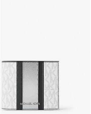 Michael Kors Cooper Signature Logo And Metallic Stripe Billfold Wallet - White