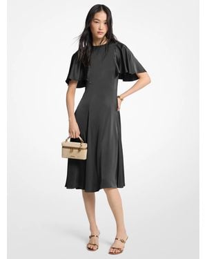 MICHAEL Michael Kors Mk Cape Sleeve Satin Midi Dress - Black