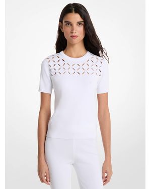 Michael Kors Laser Cut Stretch Knit Top - White