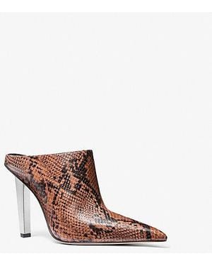 Michael Kors Halle Snake Embossed Leather Mule Pump - Brown
