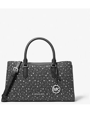 Michael Kors Arden Medium Printed Signature Logo Satchel - Black