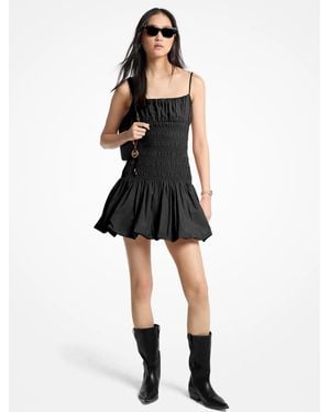Michael Kors Smocked Cotton Poplin Bubble-Hem Dress - Black