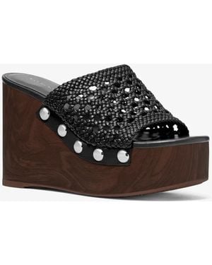 Michael Kors Mk Mayes Woven Wedge Sandal - White