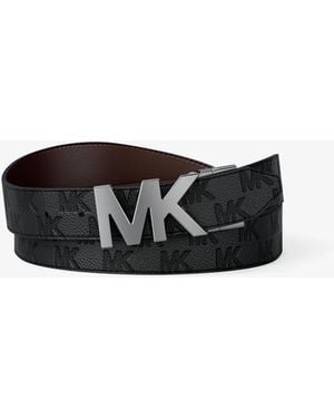 Michael Kors Reversible Logo Embossed Leather Buckle Belt - White