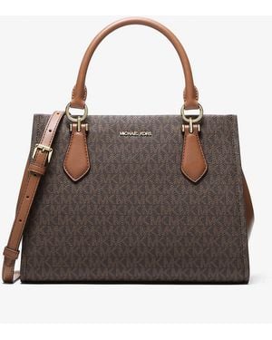 Michael Kors Outlet Mk Marilyn Medium Signature Logo Convertible Satchel - Brown