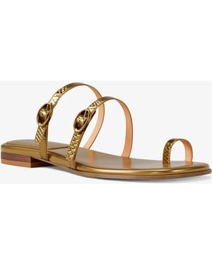 Michael Kors Kya Metallic Snake Embossed Leather Flat Sandal - Natural