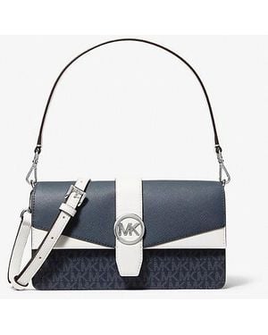 Michael Kors Greenwich Medium Signature Logo Convertible Shoulder Bag - Blue