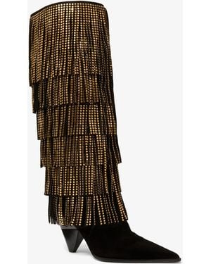 Michael Kors Jayla Embellished Suede Fringed Boot - Black