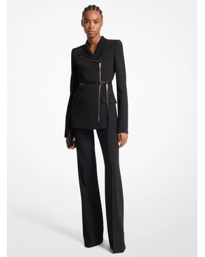 Michael Kors Michael Kors Stretch Wool Crepe Side-Zip Jacket - Blue
