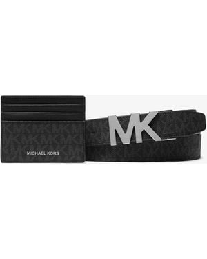 Michael Kors Outlet Mk Signature Logo Card Case And Belt Gift Set - White