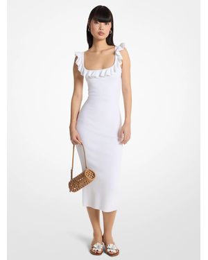 MICHAEL Michael Kors Ruffled Stretch Viscose Midi Dress - White