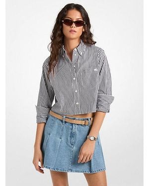 Michael Kors Striped Cotton Poplin Cropped Oxford Shirt - Gray