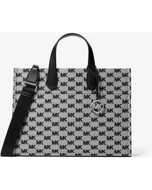 Michael Kors Outlet Mk Gigi Large Logo Jacquard Large Tote Bag - Grey