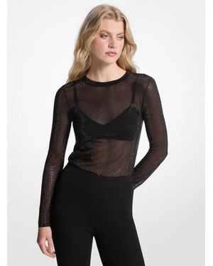Michael Kors Embellished Mesh Top - Black