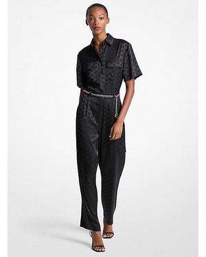 Michael Kors Logo Jacquard Satin Belted Jumpsuit - Black