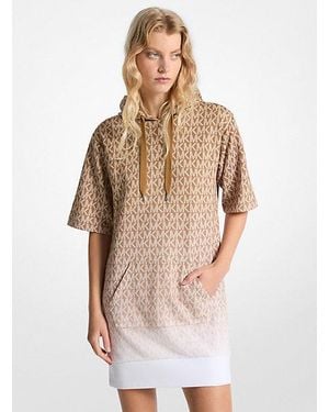 Michael Kors Ombré Signature Logo Cotton Terry Hoodie Dress - Natural