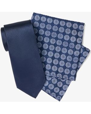 Michael Kors Mk Silk Tie And Printed Pocket Square Gift Set - Blue