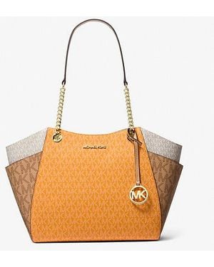 Michael Kors Jet Set Large Color-Block Signature Logo Tote Bag - Orange