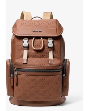 Michael Kors Mk Jet Set Logo Embossed Pebbled Leather Backpack - Brown